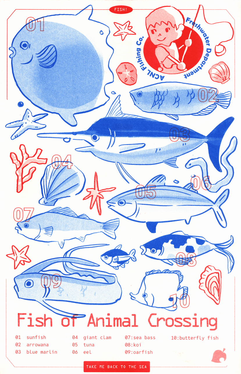 fish of animal crossing print
