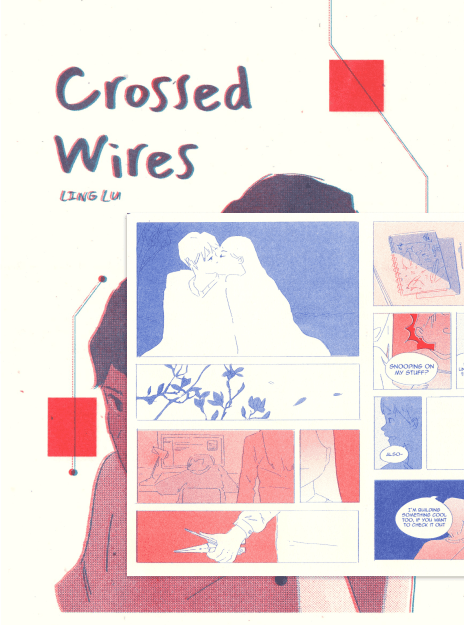 2 color risograph minicomic in blue and scarlet 
 
 a coming of age story and my first comic. printed at SVA risolab