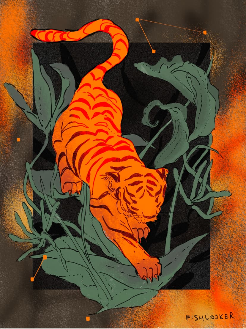 tiger risograph print